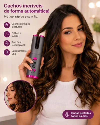 Modelador de Cachos Automático, sem fio e recarregável, recarregamento USB.