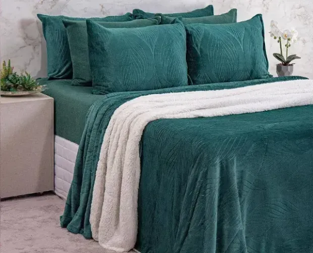 Cobertor Bella Dreans Queen 1PC Jade C/ Sherpa colorida