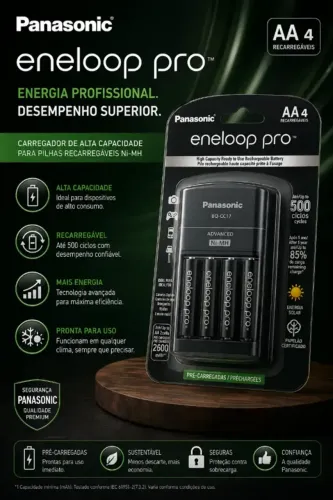Carregador com pilhas eneloop pro AA4 2550mA preto