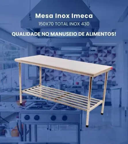 Mesa bancada de inox imeca com paneleiro em até 10x sem juros no cartão