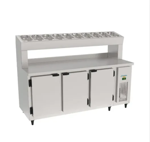NZ. Balcão de serviço refrigerado condimentadora inox 1,85m com tampa KOFISA
