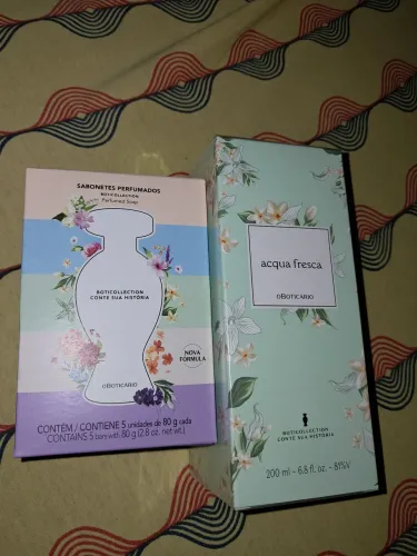 Acqua fresca 200 me oboticario e uma caixa de sabonete fpor 180$