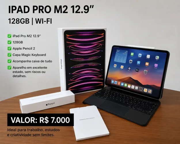 iPad Pro M2 - 12.9 c/ Magic Keyboard e Pencil + Smart Folio Apple Preta