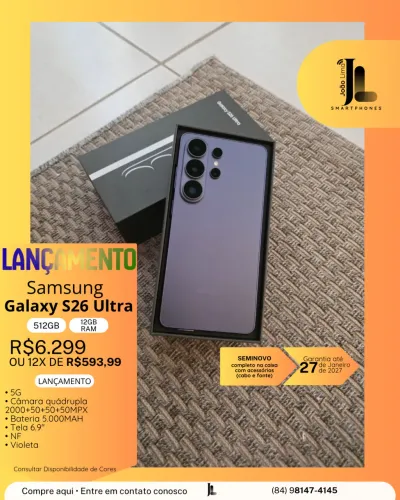 GALAXY S26 ULTRA, 5G, 512GB, 12GB RAM, VIOLETA, SEMINOVO NA GARANTIA, EXCLUSIVO!
