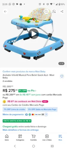 Andador infantil semi-novo. 