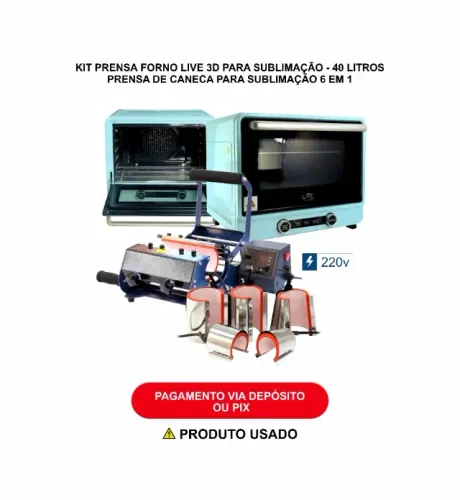 Kit Completo para Sublimação - Prensa de Caneca 6 em 1 + Forno LiveSub 3D 40 Litros 220V
