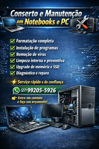 Conserto e manutenção em notebooks e PC