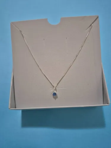 Gargantilha prata legítima com solitário azul - Prata Fina com certificado