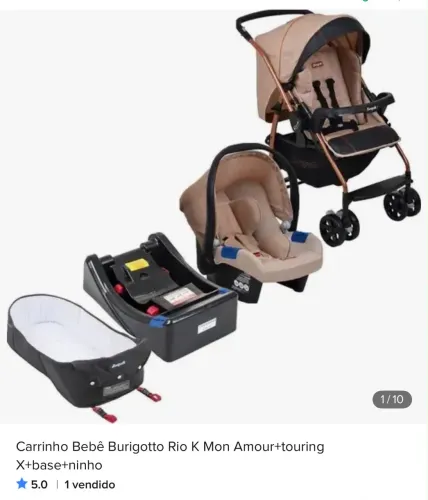 Kit Completo Burigotto Rio K + Bebê Conforto Touring X + Base + Ninho