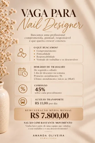 NAIL DESIGNER: MÉDIA DE R$ 7.800 POR MÊS!