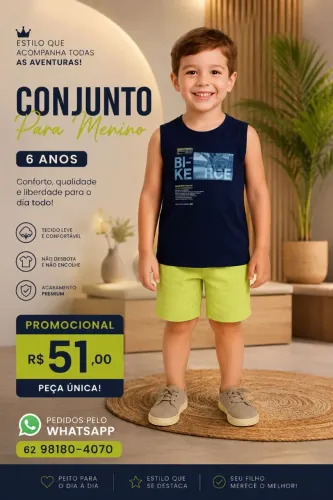 CONJUNTO REGATA e SHORT MENINO 6 ANOS ELIAN