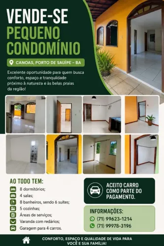 Vendo pequeno condomínio em porto de Sauípe,contendo 3 casas e duas kitnetes.