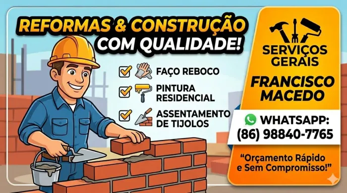 Pedreiro Profissional: Reboco, Pintura e Assentamento de Tijolos