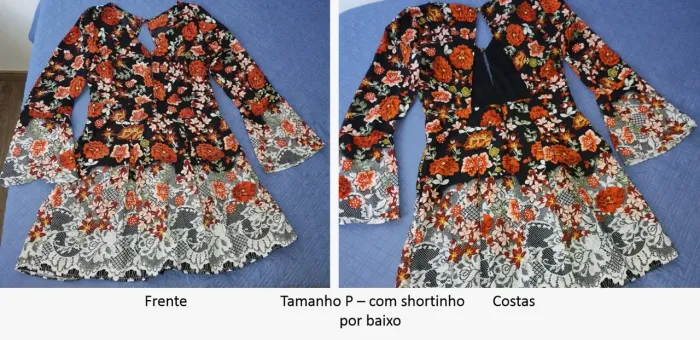 Vestido curto com manga comprida.