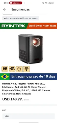 Projetor led 1080p nativo byintec x20 android wifi