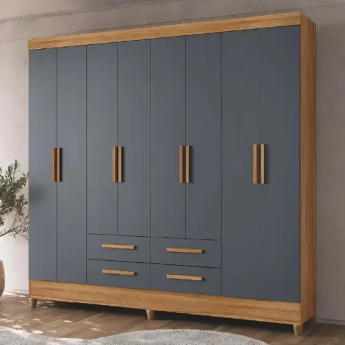 GUARDA-ROUPA CASAL 8 PORTAS - 4 Gavetas + 6 Prateleiras - 200cm L x 181cm A x 40cm P Amplo