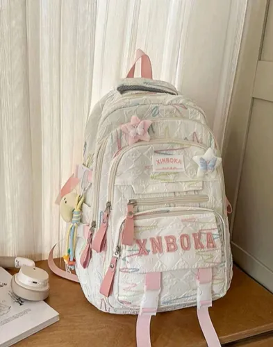 Mochila Escolar Feminina Alta Capacidade Estilo Casual Branca