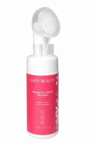 Mousse de Limpeza Facial Lady Beauty Melancia com Escova Facial +Ácido Hialurônico