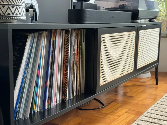 Rack Tok Stok Preto/Palhinha 2 Portas