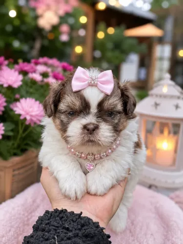 Filhote incrível filhote de Shih tzu fêmea chocolate 