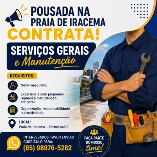 VAGA DISPONÍVEL PARA SERVIÇOS GERIAS/MANUTENÇÃO