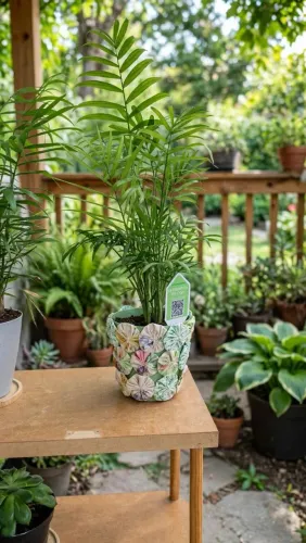Vaso de palmeira decorado com fuxico