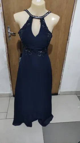 Vestido festa longo azul com pedrarias