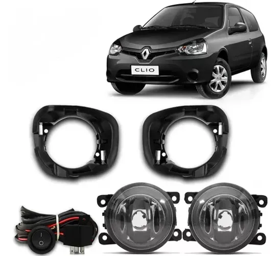 Kit Farol de Milha Clio 2014 - 2016 com *Suportes e Botão no Painel Modelo Universal
