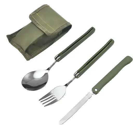 Kit Talheres Dobrável Inox - Camping, Trilha & Viagem