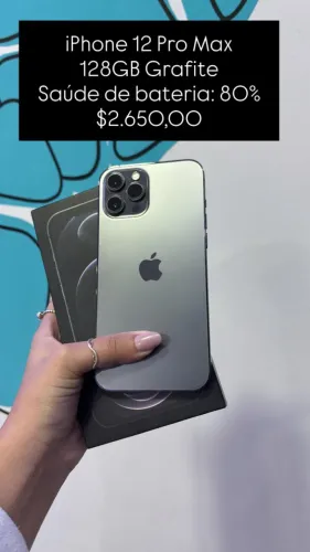 iPhone 12 Pro Max / 128GB / Grafite / Saúde de bateria 80% / Sem detalhes e todo original