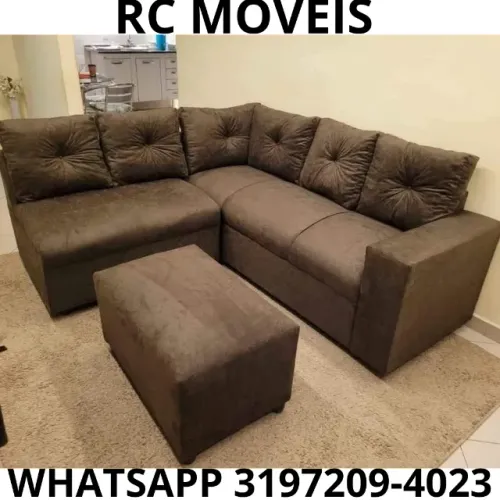 Sofá de Canto Sandero + Puff - Suede Premium e Conforto Garantido