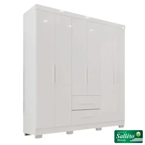 Guarda Roupa Estrela Branco 6 Portas 2 Gavetas Sallêto - Entrega Rápida! 
