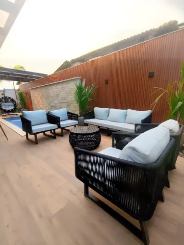 CONJUNTO SOFÁ DE CORDA NÁUTICA 7 LUGARES