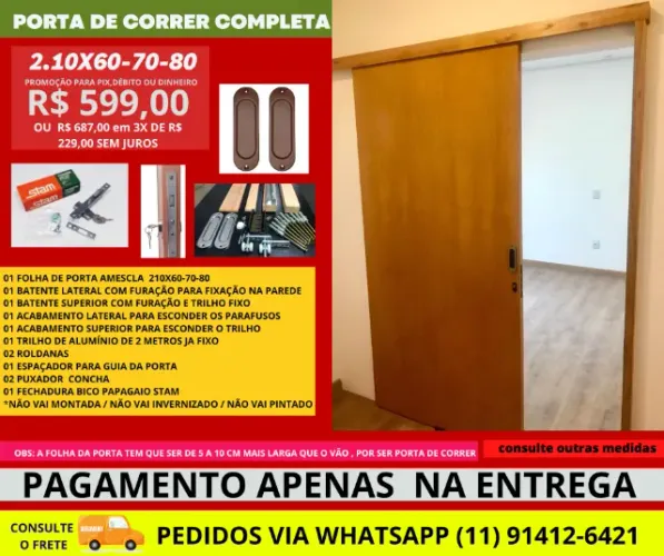 Porta correer cod 233- 82 X 210 Batente  4cm Fechadura bico 