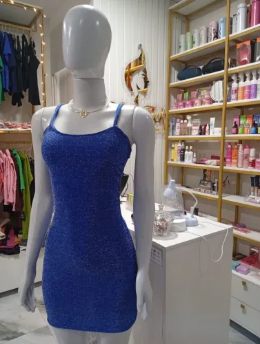 Vestido Azul Roberta Carla no lurex versão alcinha