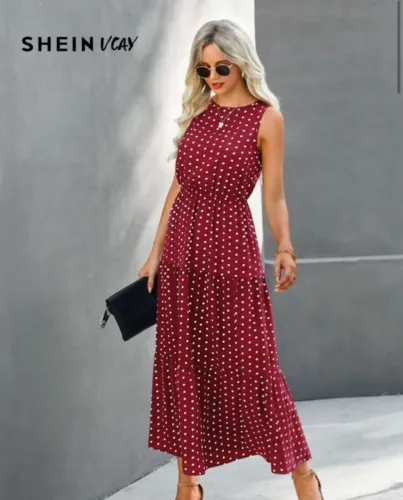Vestido vermelho de bolinha G/GG (SHEIN)
