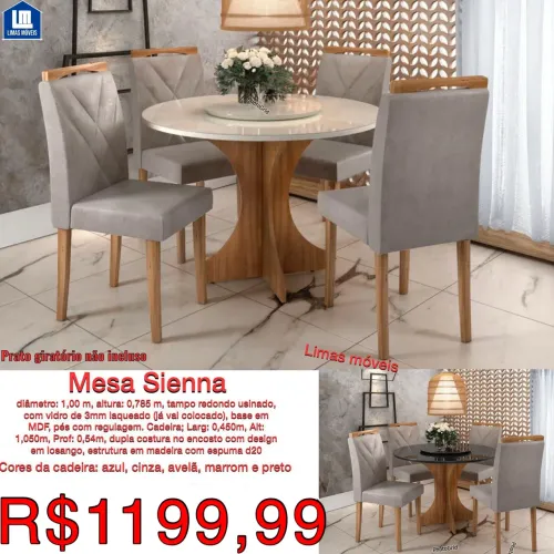 Mesa Siena com 6 Cadeiras - Cores Variadas