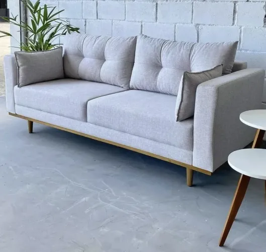 Sofá 4 lugares cinza claro linho - moderno e confortável