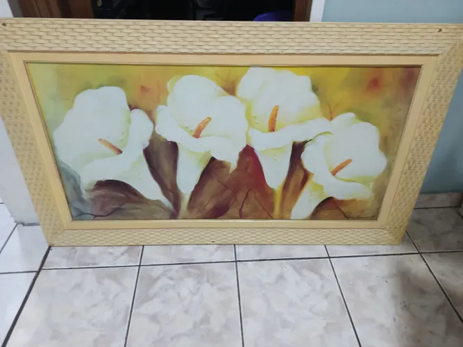 Quadro grande flores copo de leite.
