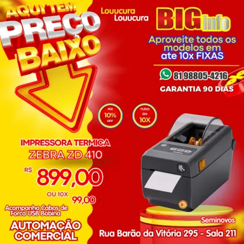 Impressora de Etiqueta Térmica Direta ZD410 Bluetooth