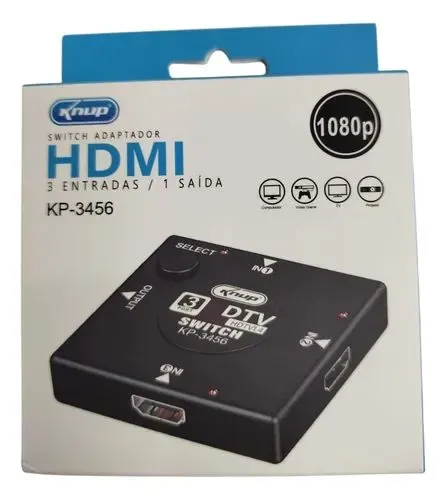 Switch Adaptador HDMI 3 Entradas 1 Saída 1080p Knup KP-3456