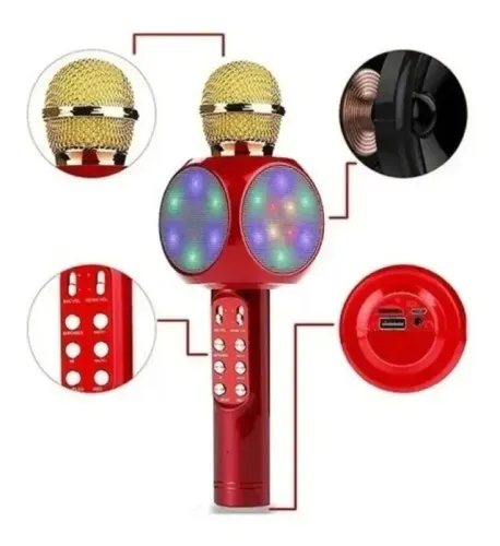 Microfone C/ Caixa De Som Spaker Grava E Muda Voz