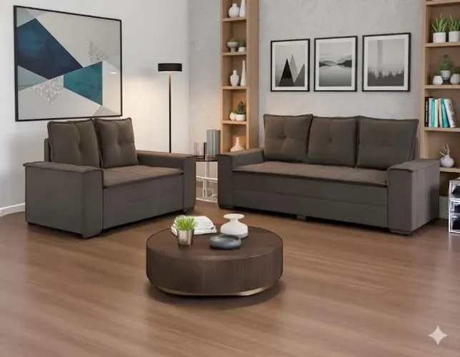Sofá barcelona 2 e 3 lugares (conjunto) marrom