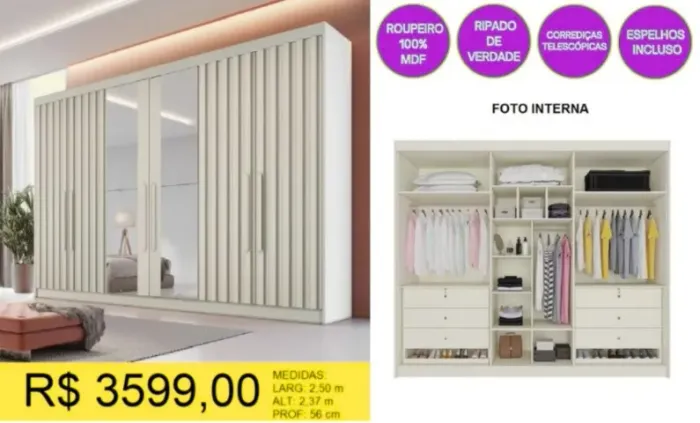 ROUPEIRO CASAL 100% MDF  RIPADO DE VERADDE A PRONTA-ENTREGA 