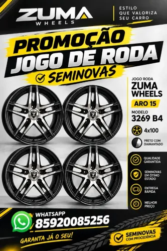 Jogo Roda Zuma Wheels Aro 15 Modelo 3269 B4 4x100 Cor Preto Com Diamantado