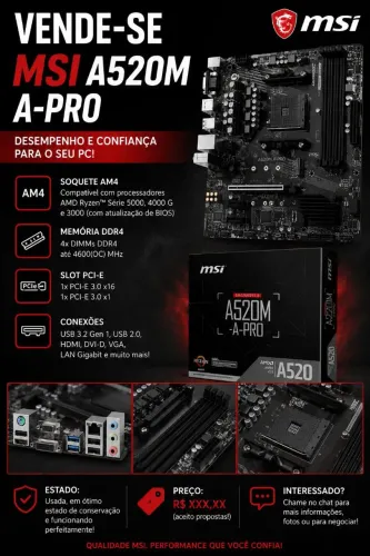 Vendo placa mãe A520m A-PRO