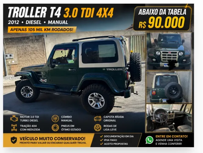 Troller T-4 4X4 3.0 TB Int. Cap. Rígida Diesel 2012