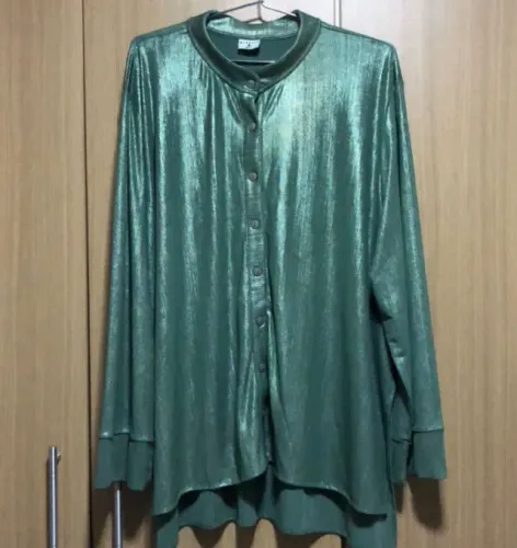 camisa manga longa gola padre verde metalico plus size mindset xxg