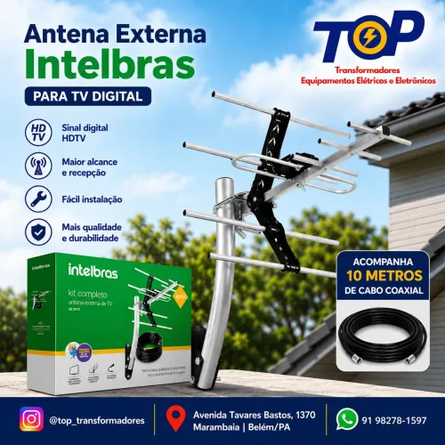 Antena externa para TV digital Intelbras com 10 Metros de cabo