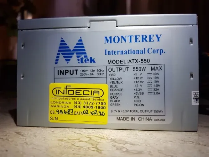 Fonte Mtek Monterey 550W (modelo ATX-550)